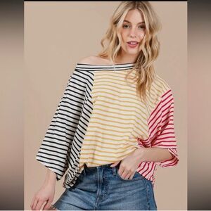 NWOT Ces Femme Women’s Oversized Contrast Striped Short Sleeve Top